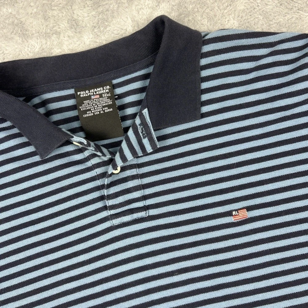 VTG Polo Jeans‎ Company Polo Shirt Short Sleeve Navy Blue Men's Size 2XL Striped